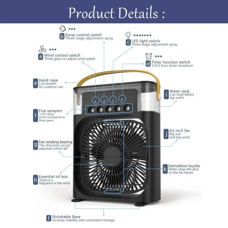 Ventilador e umidificador de ar com luzes led