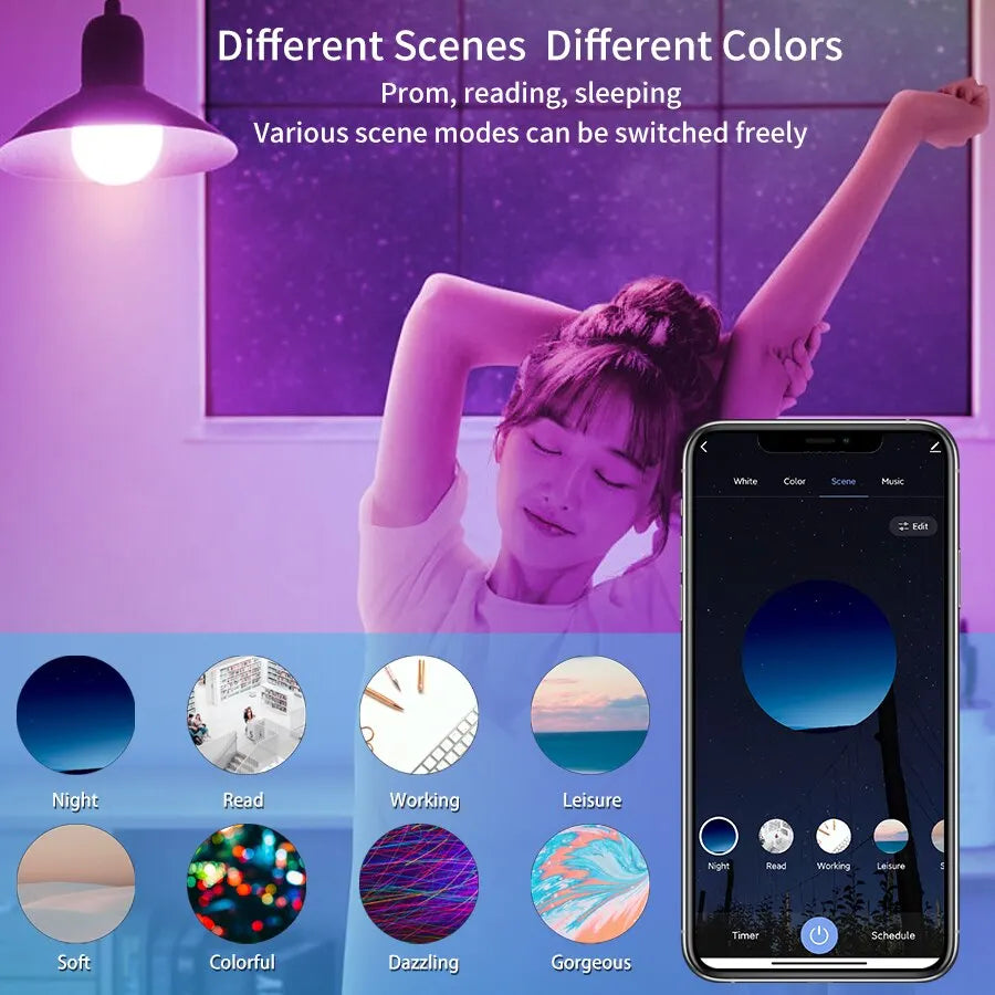 Lâmpada LED inteligente, luz regulável no app