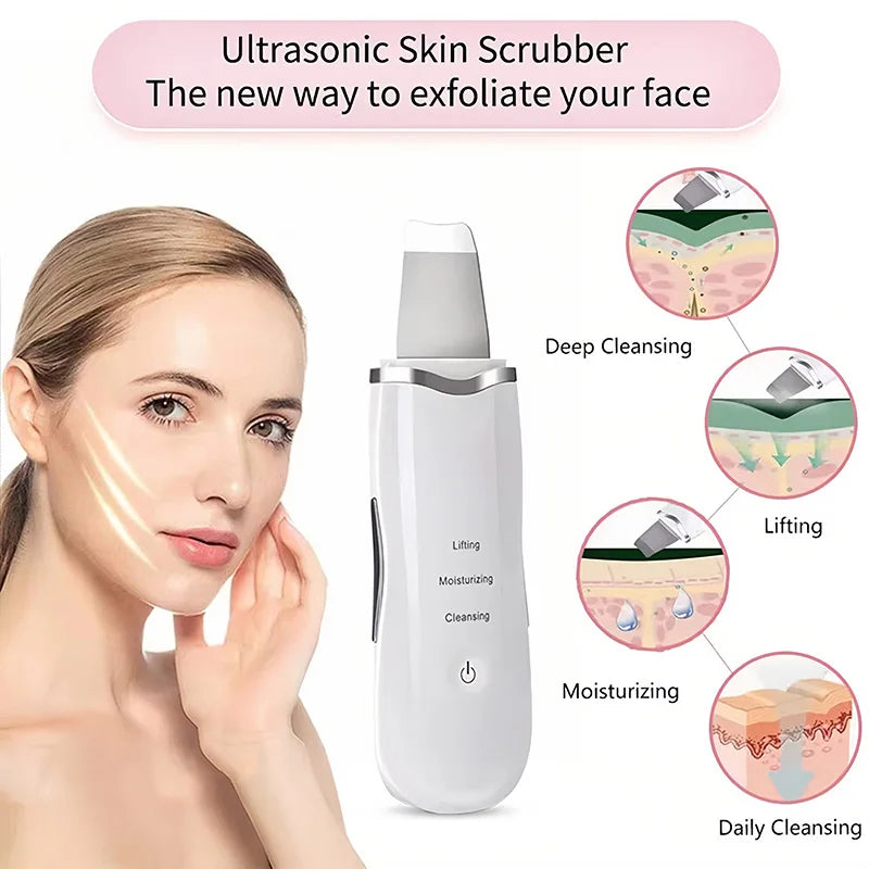 Esfoliante ultrassônico, limpador facial, pá esfoliante