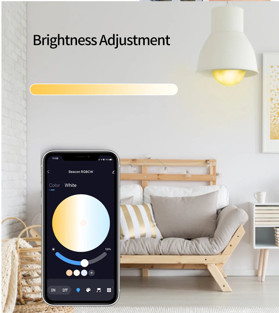 Lâmpada LED inteligente, luz regulável no app