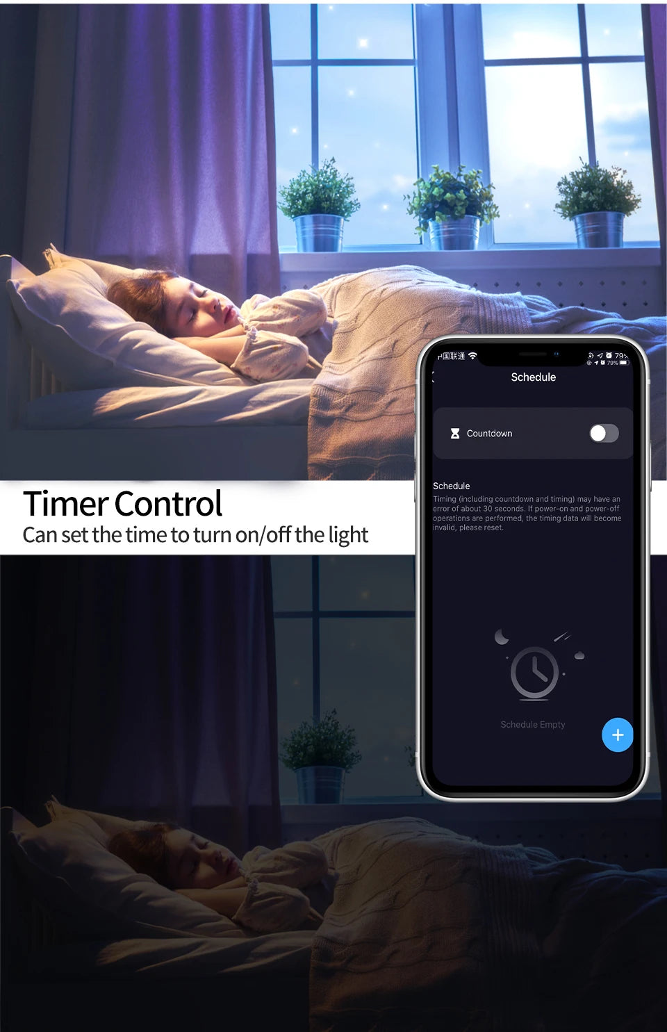 Lâmpada LED inteligente, luz regulável no app
