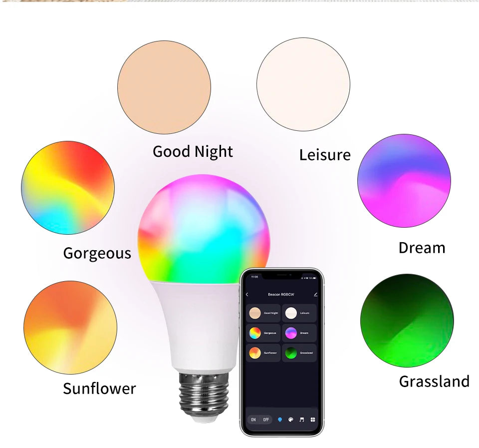 Lâmpada LED inteligente, luz regulável no app