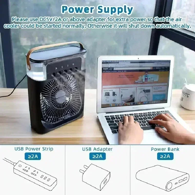 Ventilador e umidificador de ar com luzes led