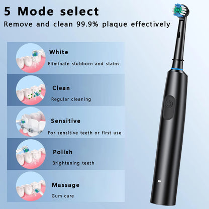 Escova de dentes elétrica rotativa, recarregável. Higiêne completa.