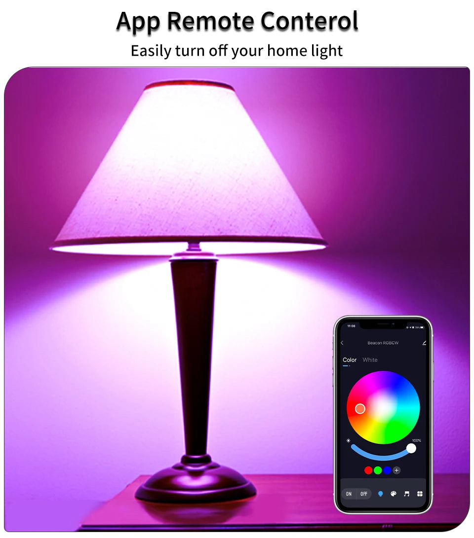 Lâmpada LED inteligente, luz regulável no app