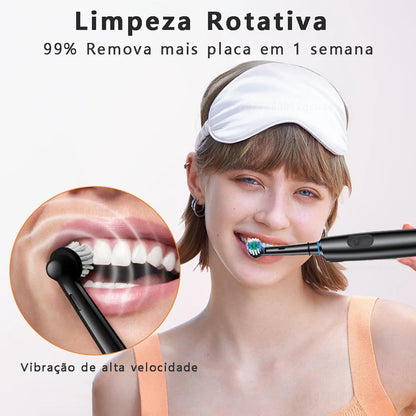 Escova de dentes elétrica rotativa, recarregável. Higiêne completa.