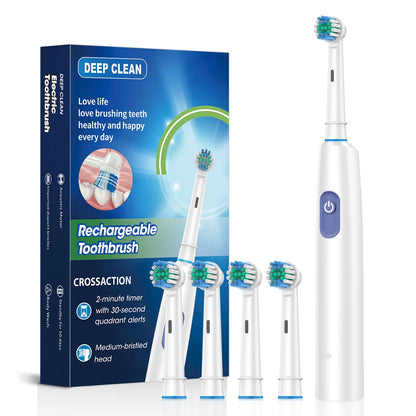 Escova de dentes elétrica rotativa, recarregável. Higiêne completa.