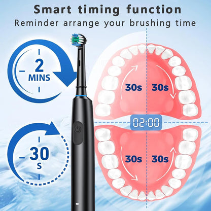 Escova de dentes elétrica rotativa, recarregável. Higiêne completa.