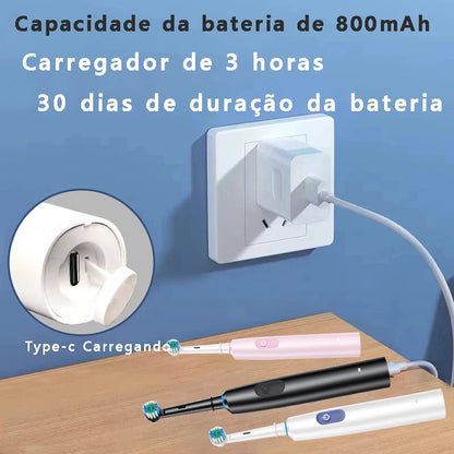 Escova de dentes elétrica rotativa, recarregável. Higiêne completa.