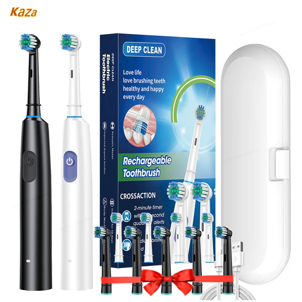 Escova de dentes elétrica rotativa, recarregável. Higiêne completa.