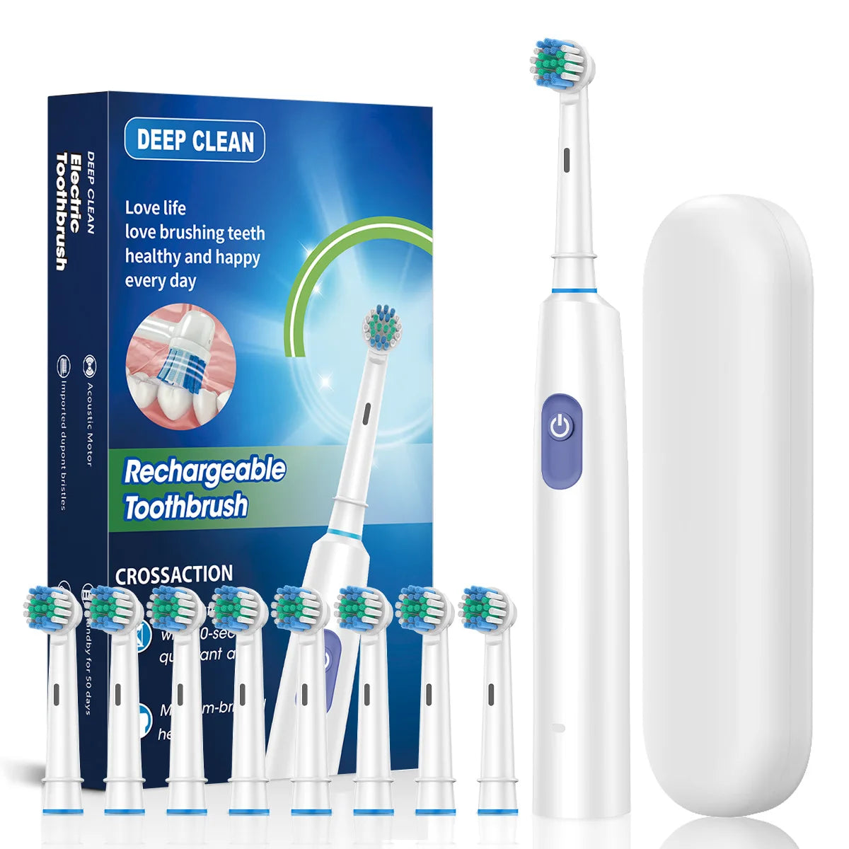 Escova de dentes elétrica rotativa, recarregável. Higiêne completa.