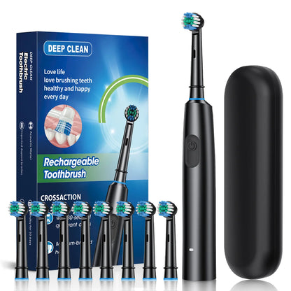 Escova de dentes elétrica rotativa, recarregável. Higiêne completa.