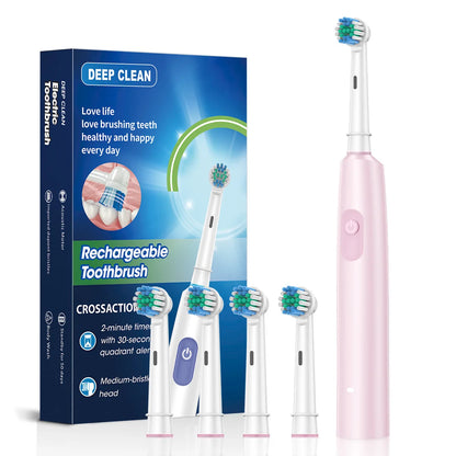 Escova de dentes elétrica rotativa, recarregável. Higiêne completa.